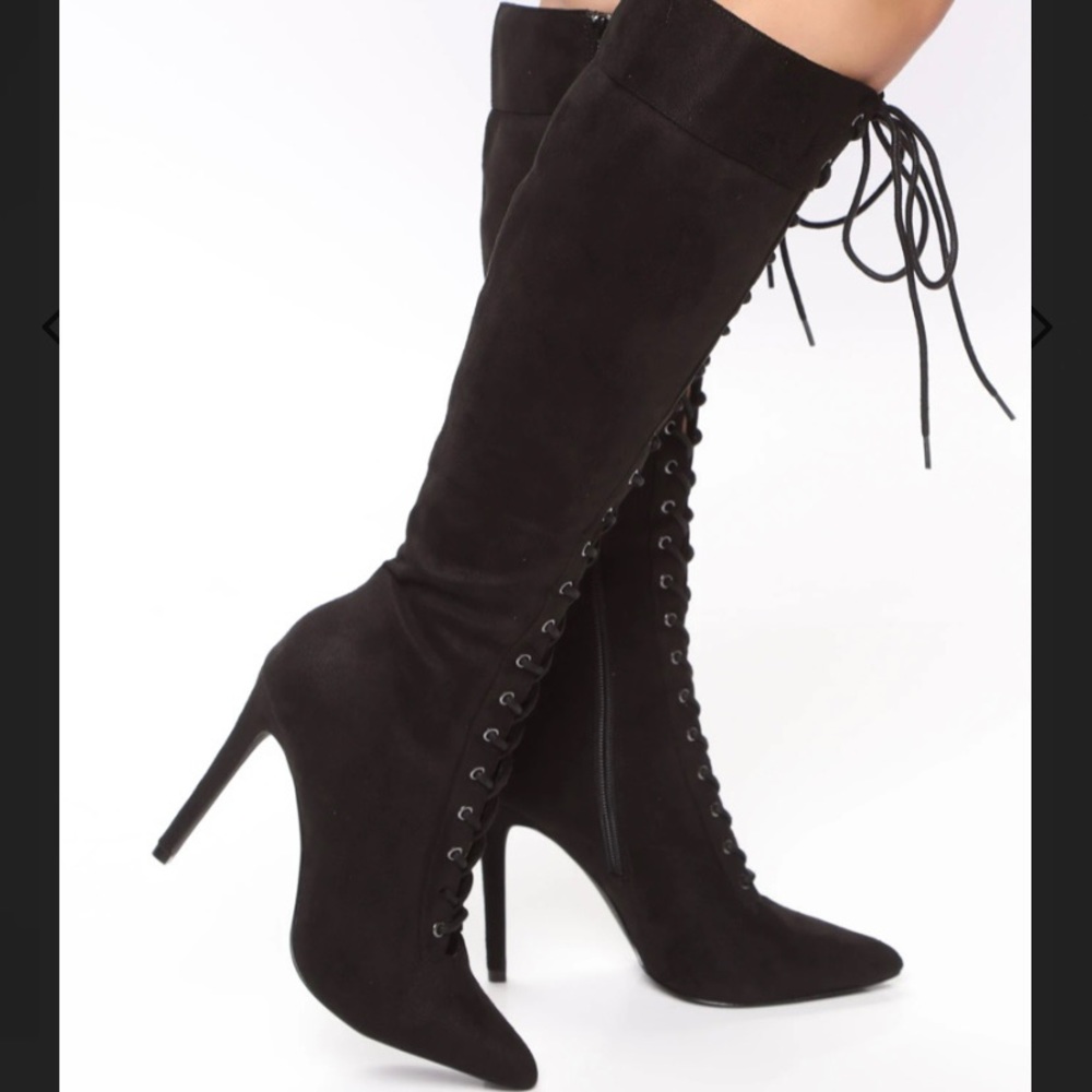NWT Fashion Nova Black Lace Up Stiletto Boot 8